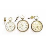 Two Silver Open Faced Pocket Watches, and a Silver Chronograph Open Faced Pocket Watch, (3)