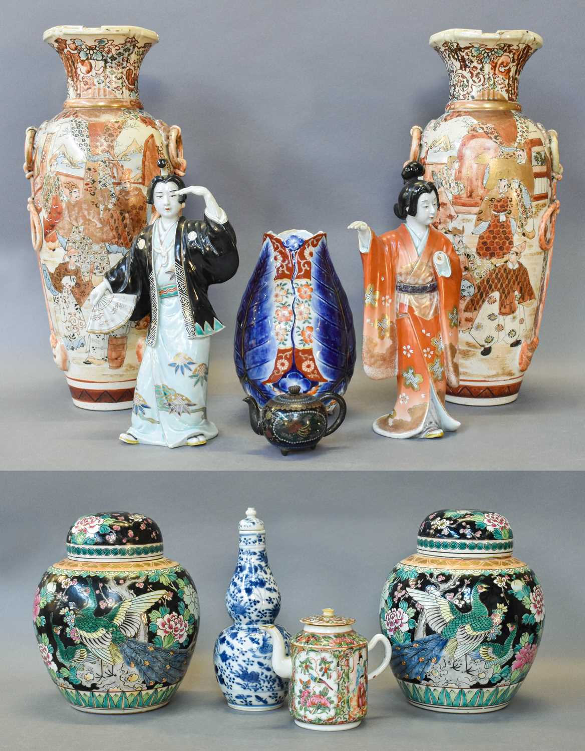 A Quantity of 19th Century and Later Chinese and Japanese Ceramics, including a pair of famille noir