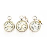 Three Silver Open Faced Pocket Watches, all cases with Chester silver hallmarks