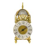 A Late 17th Century Style Lantern Clock, 20th Century, four posted case with pierced front and