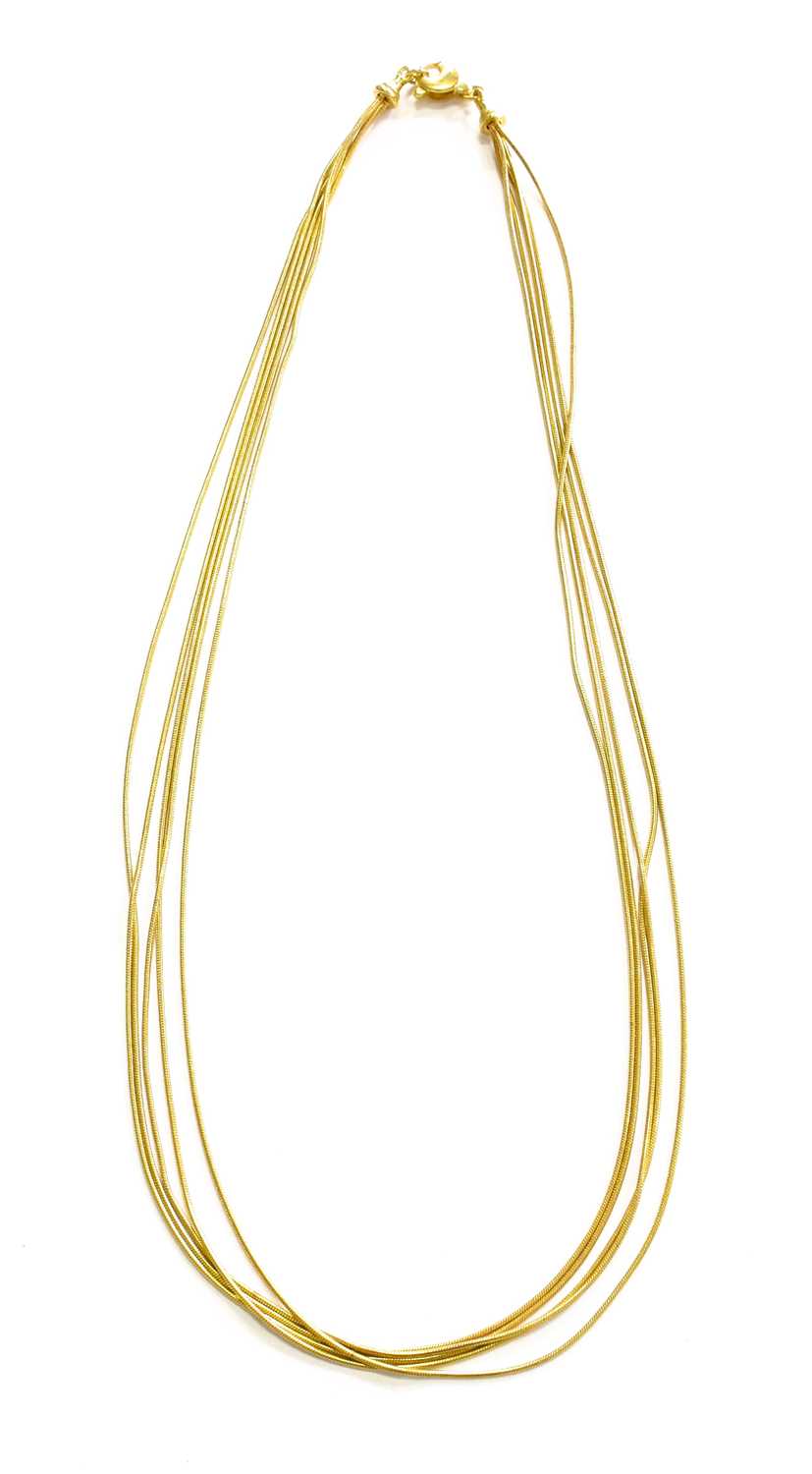 An 18 Carat Gold Five Row Necklace, length 46.2cmThe necklace is in good condition. It fastens