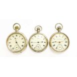 Three Silver Open Faced Pocket Watches, signed Waltham