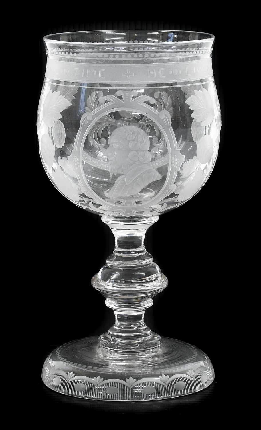 A Glass Goblet, 19th century, the tulip shaped bowl engraved with a bust portrait of William - Image 2 of 2