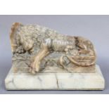 A Carved Alabaster Model of The Lion of Lucerne, 22cm long