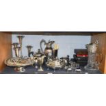 A Quantity of Silver Plate Items, including a cut glass claret jug with mounts, teawares, cased