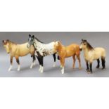 Beswick Horses, comprising Appaloosa Stallion, Mare (facing left), BCC 97 Dun gloss, Highland Pony