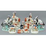 Seven Victorian Staffordshire Pottery Royal Children Figures, including a pair mounted on St