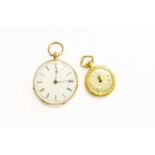A Lady's 14 Carat Gold Enamel Fob Watch, case stamped 14k, and a Lady's 18 Carat Gold Fob Watch,