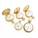 Three Gold Plated Full Hunter Pocket Watches, signed Elgin, Waltham, Prima and Two Gold Plated