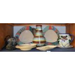 A Pair of Rosenthal Flash Pattern Triangular Dishes, 36cm wide, together with two Palissy Art Deco