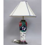 A Modern Moorcroft Baluster Lamp, Mackintosh pattern designed by Rachel Bishop, 52cm high incl.