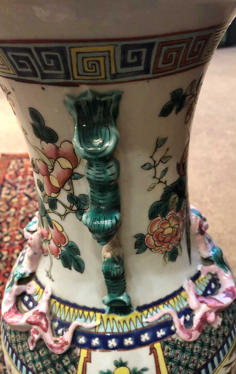 A Chinese Porcelain Vase, mid 19th century, of baluster form, the trumpet neck applied with mythical - Image 5 of 12