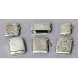 Five Various Silver Vesta-Cases, each oblong, four engraved with foliage and on plain; Together