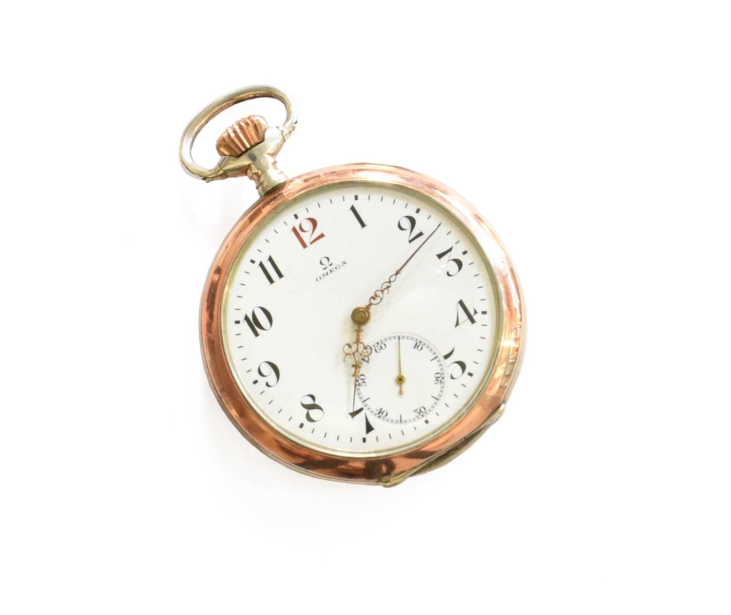 A Silver Open Faced Pocket Watch, signed Omega, case stamped 0.800, movement signed and numbered