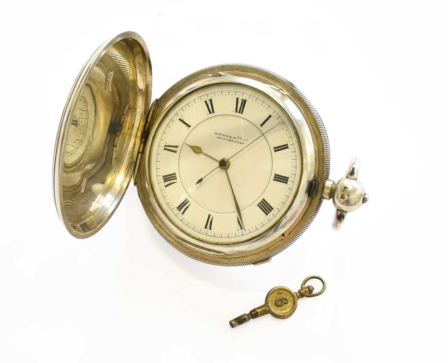 A Silver Full Hunter Chronograph Pocket Watch, retailed by H.White, Manchester