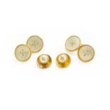 A Mother-of-Pearl Cufflinks and Two Dress Studs, the circular mother-of-pearl plaques with a