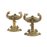 A Pair of Gilt and Patinated Bronze Tazzas, by Henri Picard, circa 1860, in Renaissance style, the