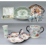 A Set of Royal Crown Derby Tea Knives; a pair of Derby dishes; a Meissen vase; and a Masons loving