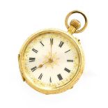 A Lady's 18 Carat Gold Fob Watch, case stamped 18kThe watch is running. Adjuster working. Dial