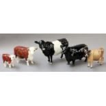 Beswick Cattle, including Belted Galloway Cow, model No. 4113A, Aberdeen Angus Cow, model No.