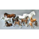 Beswick Horses and Foals, including Shire Mare, grey gloss and Shire Foal (large) brown gloss,