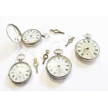 Two Silver Open Faced Pocket Watches, Silver Full Hunter Pocket Watch and another Silver Open