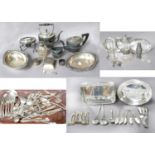A Collection of Assorted Silver and Silver Plate, the silver comprising an inkwell and a mustard-