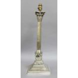 A Victorian Silver Plate Oil-Lamp, Dated 1890, on stepped square base with beaded border, the plinth