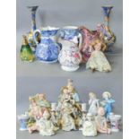 A Collection of 19th century and Later Ceramics, including continental coloured bisque figures,