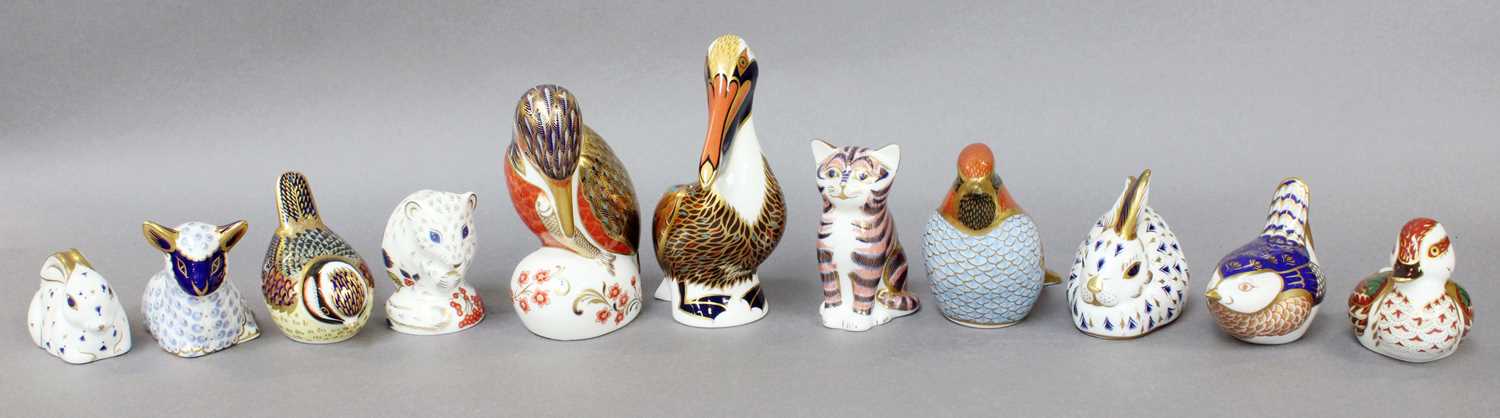 Royal Crown Derby Imari Paperweights, including Brown Pelican, Kingfisher, Bakewell Duckling,