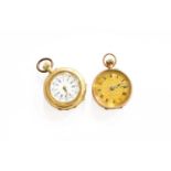 A Lady's 14 Carat Gold and Enamel Fob Watch, case stamped 0.585, and a Lady's 9 Carat Gold Fob