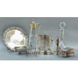 A Silver Mounted Cut Glass Decanter and Silver Plated Items