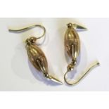 A Pair of Drop Earrings, unmarked, with hook fittings, length 4.5cmGross weight 4.6 grams.