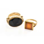 A 9 Carat Gold Intaglio Ring, finger size S1/2; and Another Intaglio Ring, stamped '9CT', finger