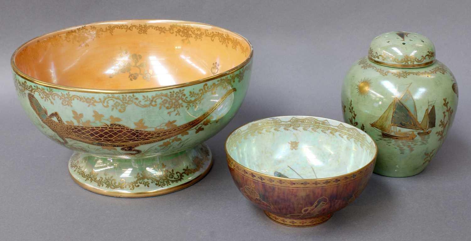 A Pair of Royal Worcester Blush Ware Coral Formed Ewers; together with a Wedgwood butterfly lustre - Image 3 of 3