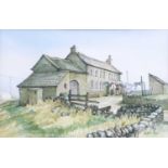 E* A* Fryers (20th century)''Farm with washing line''Signed watercolour, together with CD Taylor (