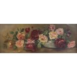 British School (19th/20th Century)Still life of Roses Initialled AMS, oil on canvas, 34cm by 90cm