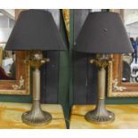 A Pair of Reproduction Silvered Table Lamps, the shade on an artichoke finial supported by a
