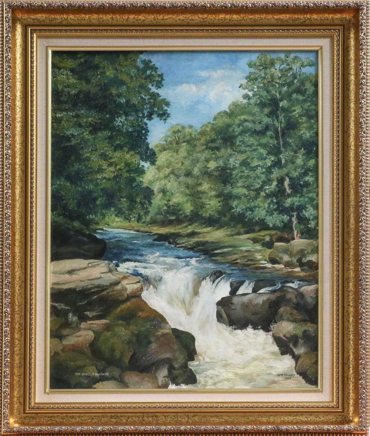 W* M* Stuart (20th Century)"The Strid, Yorkshire"Signed, inscribed and dated 1956, oil on canvas, - Image 2 of 2