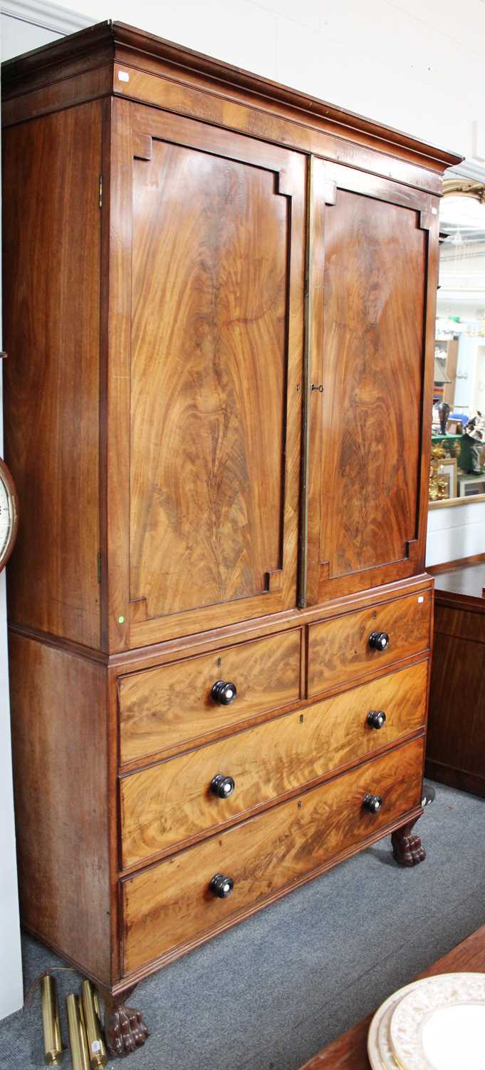 A George III Mahogany Press Cupboard, fitted for hanging with turned ebonised and handles on paw - Image 3 of 3