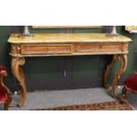 A French 19th Century Style Marble Topped Parcel Gilt Console Table, fitted with two drawers and