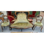 Victorian Mahogany Parlour Furniture, to include: A Shaped High Button Back Sofa, with acanthus leaf