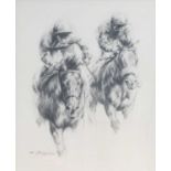 Graham Isom (b.1945)Study of two horses racing with jockeys upSigned, pencil, 40cm by 31.5cm,