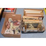 A Box of Chinese Soapstone Carvings, and a box of gilt-framed prints