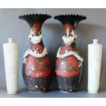 A Pair of Arita Lacquered Porcelain Vases, Meiji period, of baluster form applied with dragons,