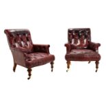 Mackenzie & Crosbie, Edinburgh: A Pair of Victorian Mahogany Armchairs, mid-19th century, covered in