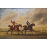 British School (19th century) Horse racing scene Initialled AF, oil on panel, 19cm by 28cm