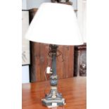 A Classical Style Patinated and Parcel Gilt Table Lamp, with fluted column on acanthus supports,