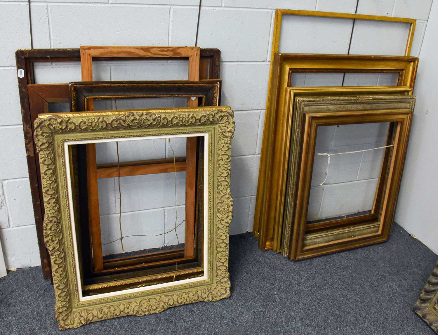 A Collection of Eight Early 20th Century and Later Frames, including a mid 20th century Louis XIV