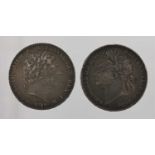 2 x Silver Crowns, comprising: George III 1818 LIX obv. laureate head right, rev. Pistrucci's St.